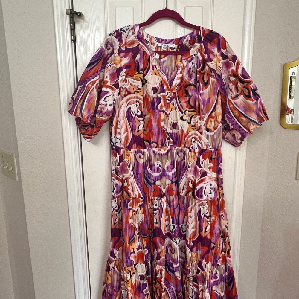 Chico's Pink and Purple V-Neck Maxi Dress